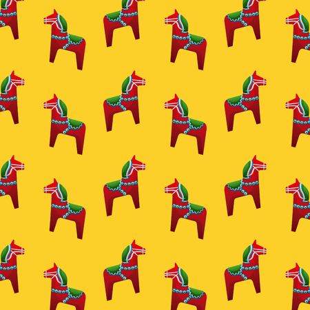 midsummer swedish celebration yellow background with woodhorses folk culture vector illustrationのイラスト素材