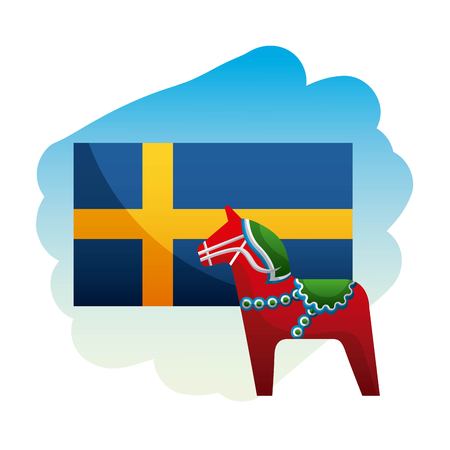 midsummer swedish celebration woodhorse with sweden flag vector illustrationのイラスト素材