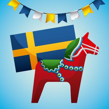 midsummer swedish celebration pennants flag sweden woodhorse vector illustrationのイラスト素材