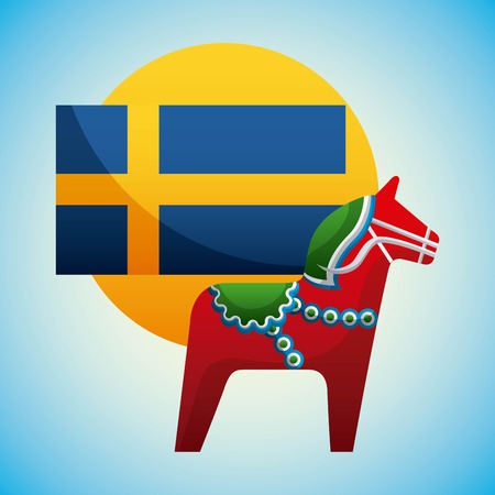 midsummer swedish celebration flag sweden woodhorse background vector illustrationのイラスト素材