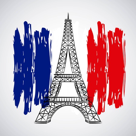 bastille day celebration tower eiffel flag french vector illustrationのイラスト素材