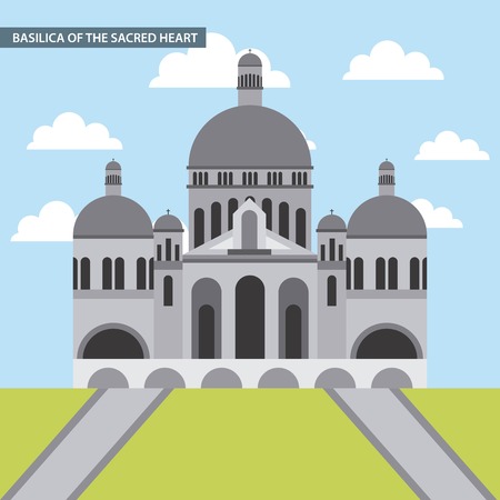 famous places in the world basilica of the sacred heart church vector illustrationのイラスト素材
