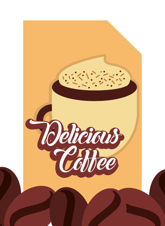 Delicious coffee cappuccino cup foam cinnamon seeds card vector illustrationのイラスト素材