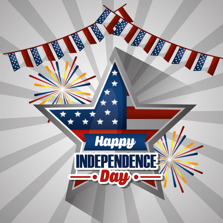 american independence day star with sing celebration pennants vector illustrationのイラスト素材