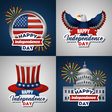 american independence day collage usa revolution eagle white house top hat vector illustrationのイラスト素材
