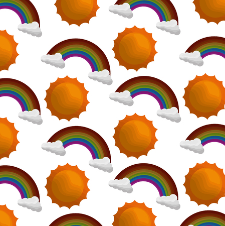 clouds weather with sun and rainbow pattern vector illustration designのイラスト素材