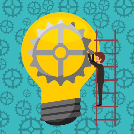 businessman climbing stairs and big bulb idea with gear vector illustrationのイラスト素材
