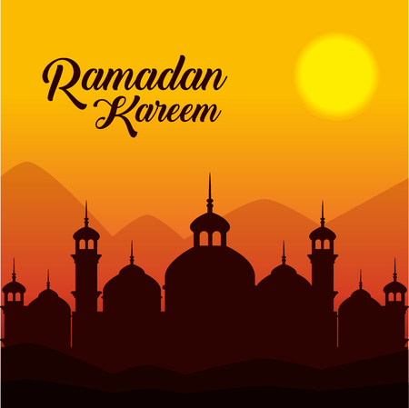ramadan kareem card with temple building vector illustration designのイラスト素材