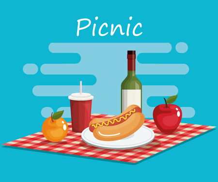 tableclothes picnic with food scene vector illustration designのイラスト素材