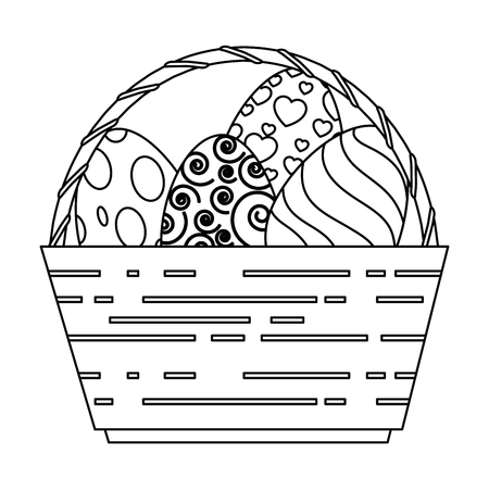 painted easter eggs in basket celebration vector illustration designのイラスト素材