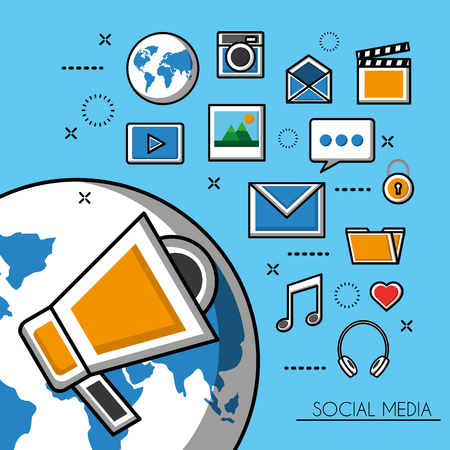 Social media networks world with big high voice tools media vector illustrationのイラスト素材