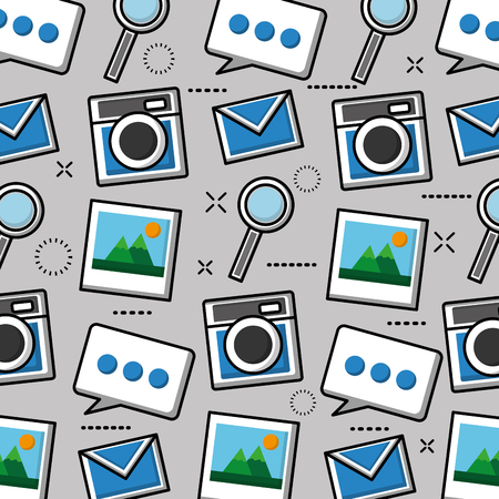 Social media networks collage with many photos search and messages vector illustrationのイラスト素材