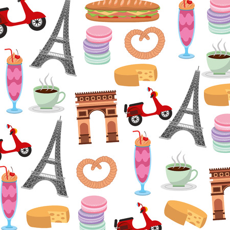 France paris background arch tower eiffel scooter macaroon image vector illustrationのイラスト素材