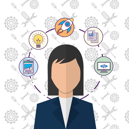woman character start up business creativity innovation technology vector illustrationのイラスト素材