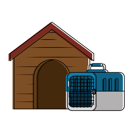 Wooden house pet with transport box vector illustration designのイラスト素材