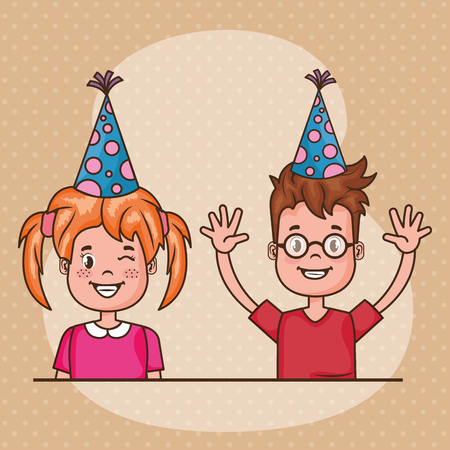happy birthday card with little kids vector illustration designのイラスト素材