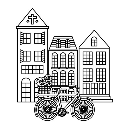 Old buildings with bicycle city scape scene vector illustration designのイラスト素材