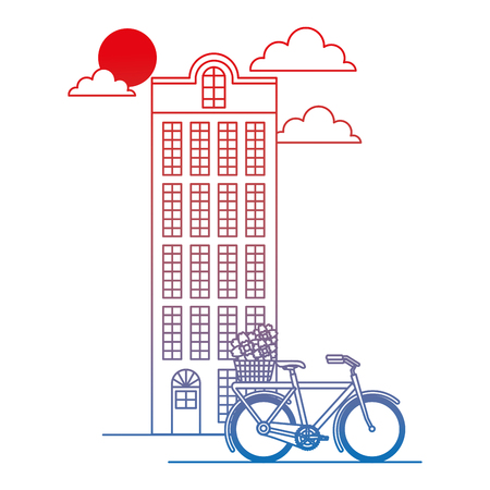 old buildings with bicycle cityscape scene vector illustration designのイラスト素材