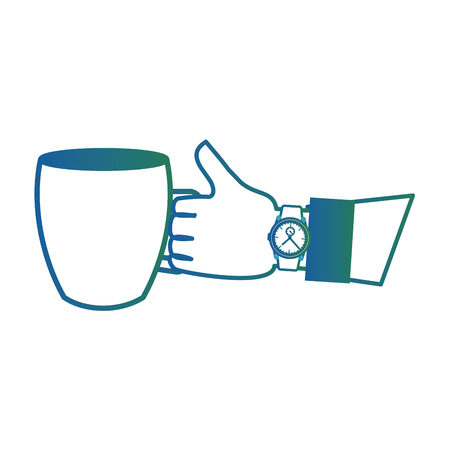 hand holding coffee cup and wrist watch vector illustration degraded colorのイラスト素材