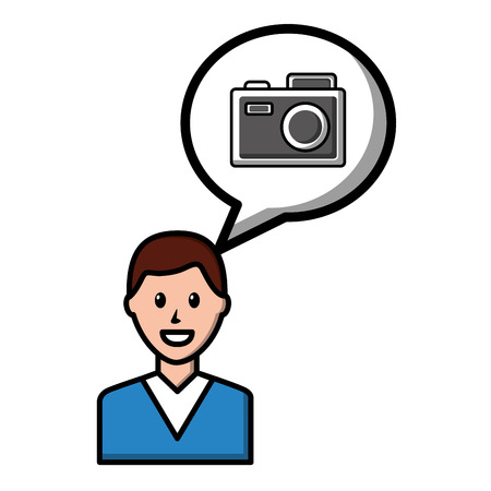 Businessman with speech bubble and cameraのイラスト素材