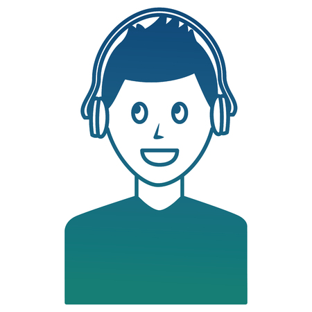 young man character with headphones listen vector illustration degraded colorのイラスト素材