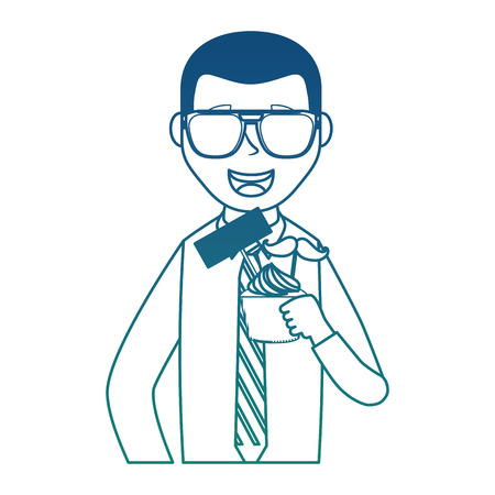 portrait man character holding cupcake vector illustration degraded colorのイラスト素材