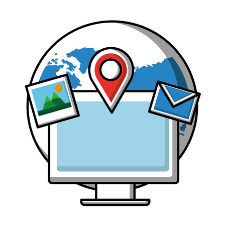 Social media world computer photo email navigation pin vector illustrationのイラスト素材