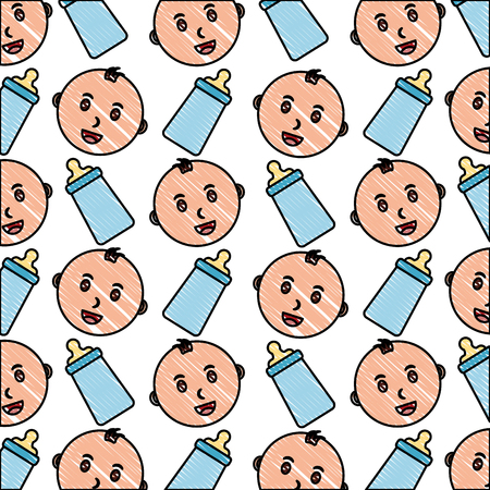 head baby boy with bottle milk pattern vector illustration designのイラスト素材