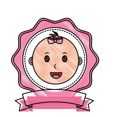 Baby girl with ribbon frameのイラスト素材
