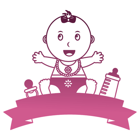 baby girl with ribbon frame and accessories vector illustration designのイラスト素材