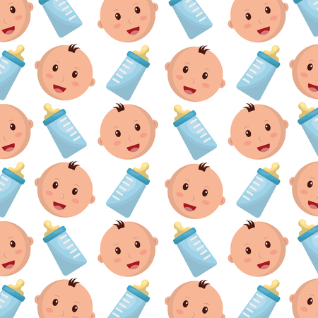 head baby boy with bottle milk pattern vector illustration designのイラスト素材