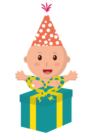 baby with giftbox and hat party vector illustration designのイラスト素材