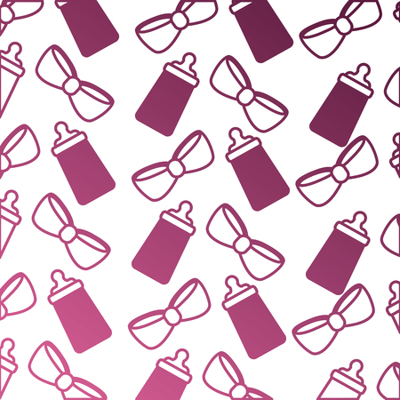 baby milk bottles and bows pattern vector illustration designのイラスト素材