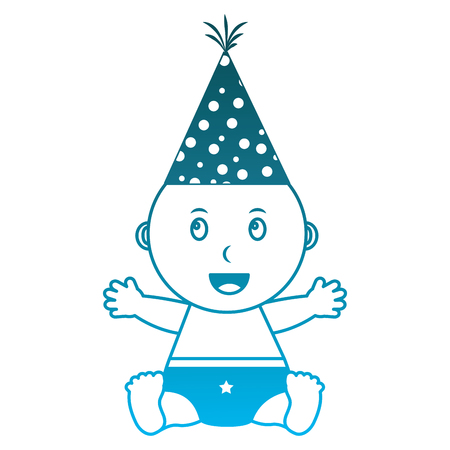 baby boy with diaper and party hat vector illustration designのイラスト素材