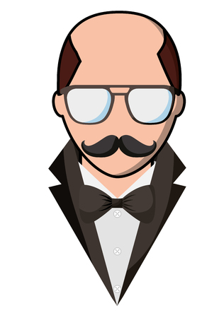 man bald with mustache and glasses hipster styleのイラスト素材