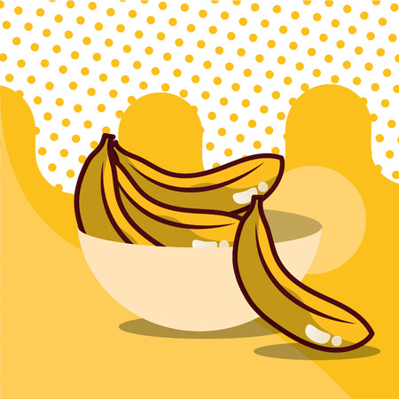 banana in bowl harvest fruit tasty dotted background color vector illustrationのイラスト素材