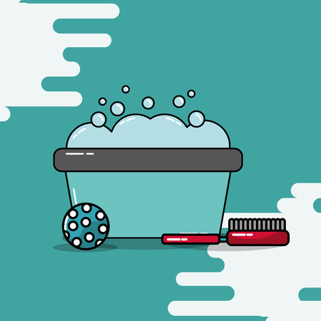 bucket wash foam bathing ball and brush vector illustrationのイラスト素材