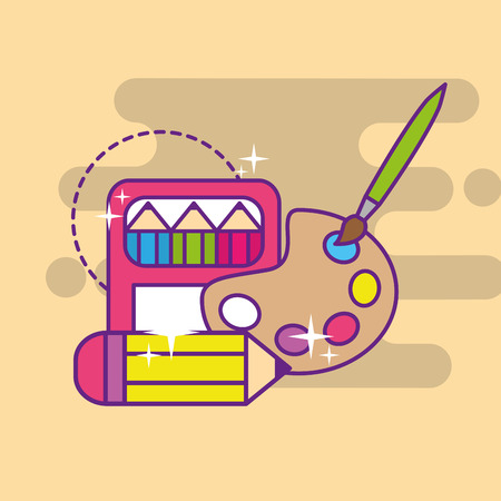 school palette color paint brush pencil and color vector illustrationのイラスト素材