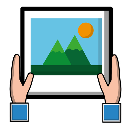 hands holding photo gallery social media vector illustrationのイラスト素材