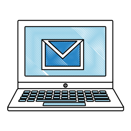 laptop email notification message social media vector illustration drawingのイラスト素材
