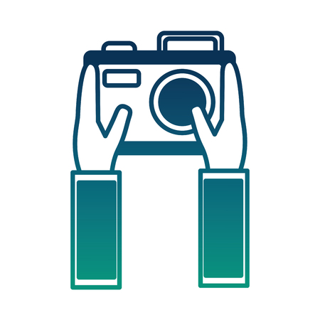 hands holding photo camera device vector illustration  degraded colorのイラスト素材