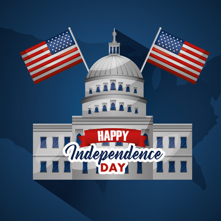 happy independence day white house with two flags happy day vector illustrationのイラスト素材