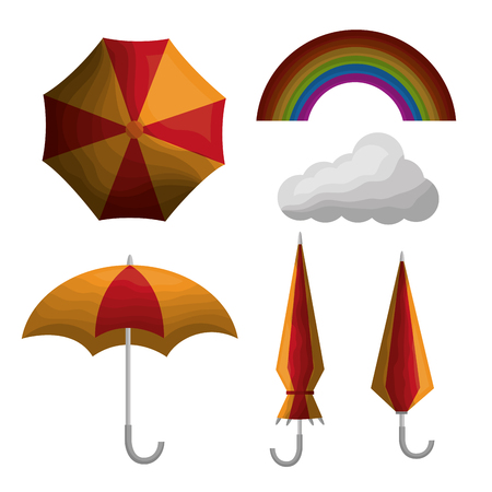 summer and rain season - collection umbrellas cloud rainbowのイラスト素材