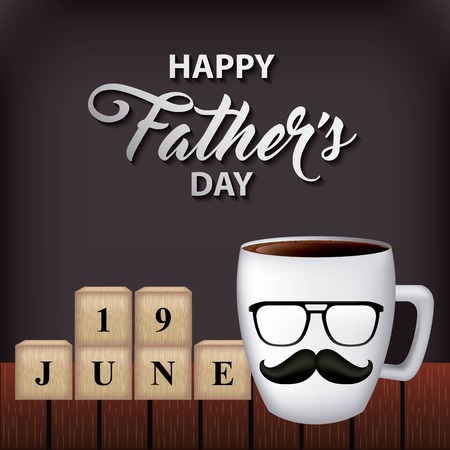 coffee cup with hipster face happy fathers day vector illustrationのイラスト素材