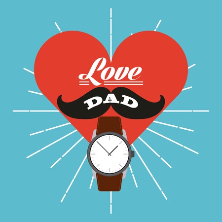 happy fathers day blue background heart love dad hero moustache coffee wristwatch vector illustrationのイラスト素材