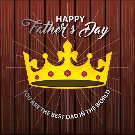 happy fathers day shine crown best dad ever hero wood background vector illustrationのイラスト素材