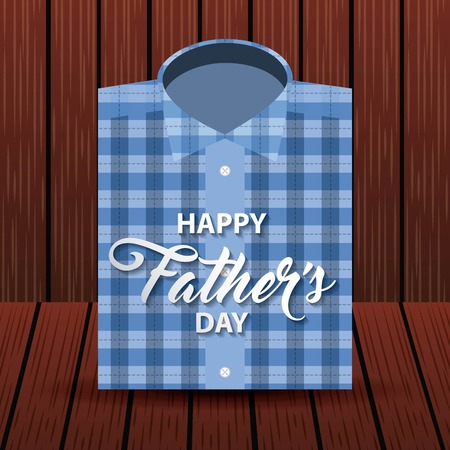 happy fathers day wood background best dad casual blue shirt checkered vector illustrationのイラスト素材