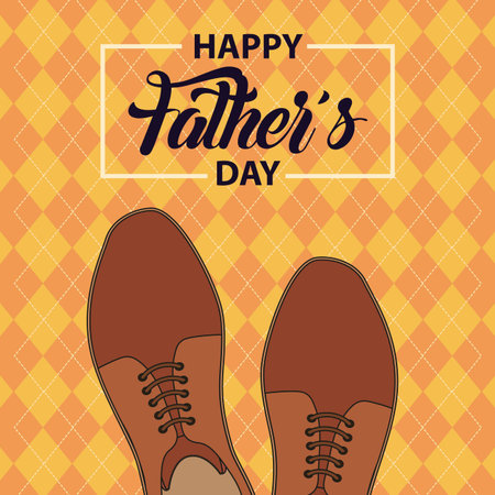 happy fathers day colorful gridded background coffee shoes casual vector illustrationのイラスト素材