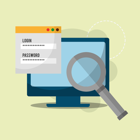 cyber security computer search analysis password login vector illustrationのイラスト素材