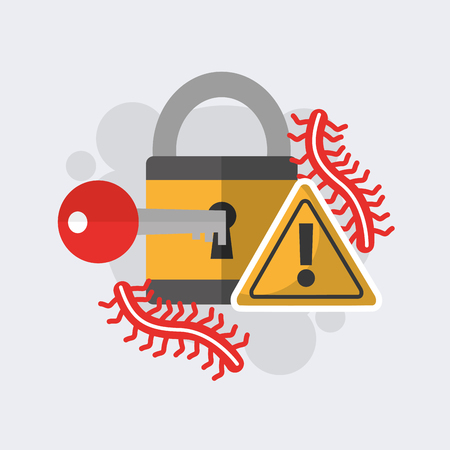 cyber security padlock key alert worm safety technology vector illustrationのイラスト素材